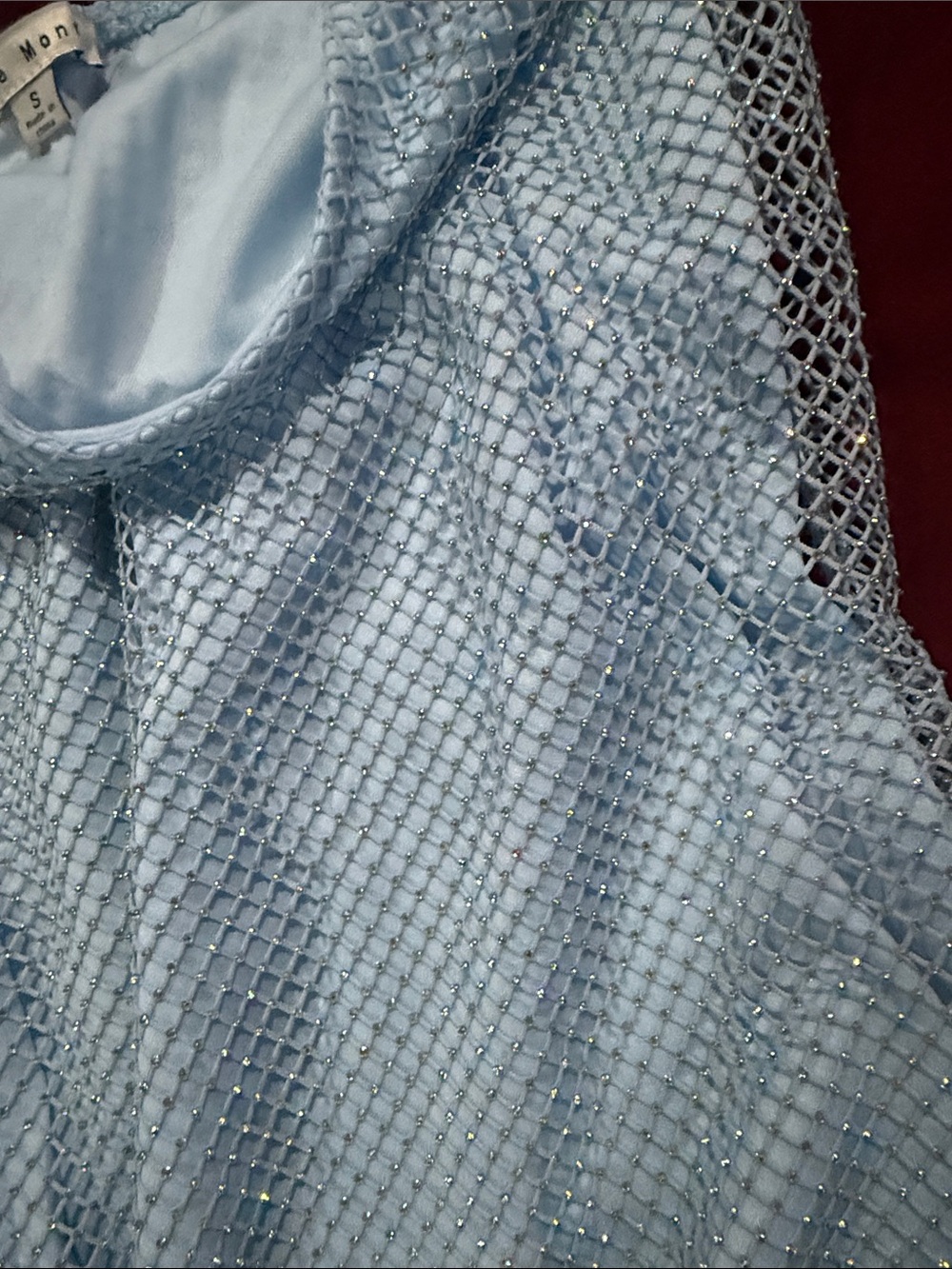 Light Blue Sequin Mesh Slip Dress with Spaghetti Straps - Picture 4 of 5